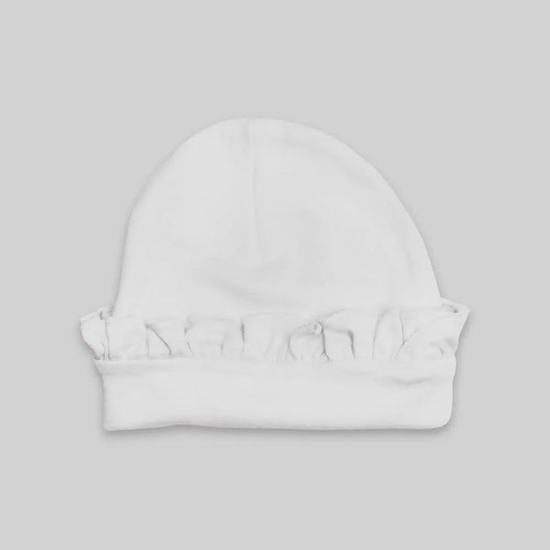 RUFFLE TRIM BEANIE HAT BLANK- 0-6M WHITE