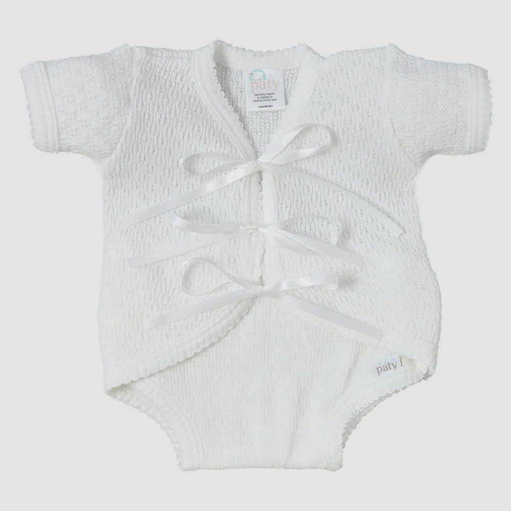 FOLD OVER CREEPER W/ RIBBON TIES- WHITE