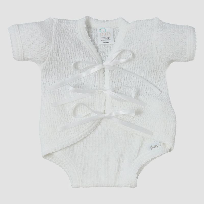 FOLD OVER CREEPER W/ RIBBON TIES- WHITE