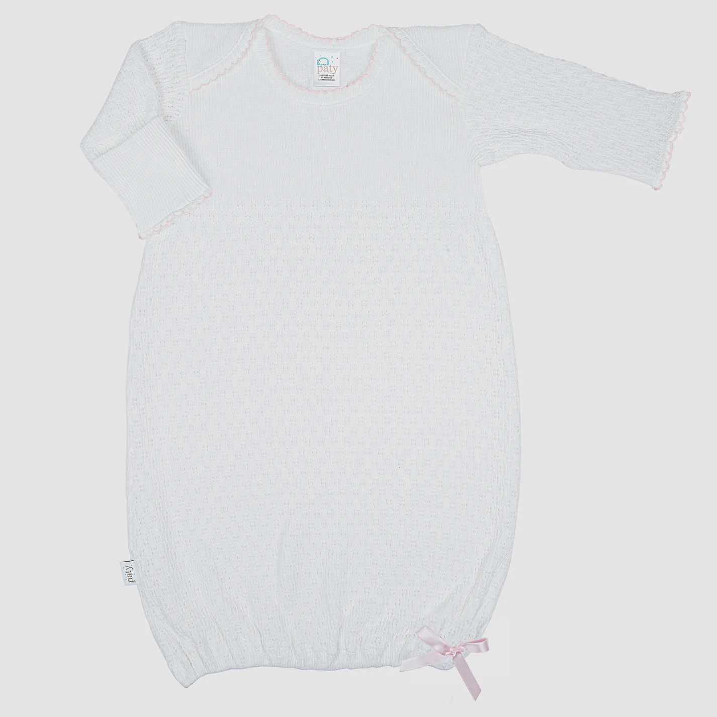 KNIT OVERLAP SHOULDER GOWN- PINK TRIM