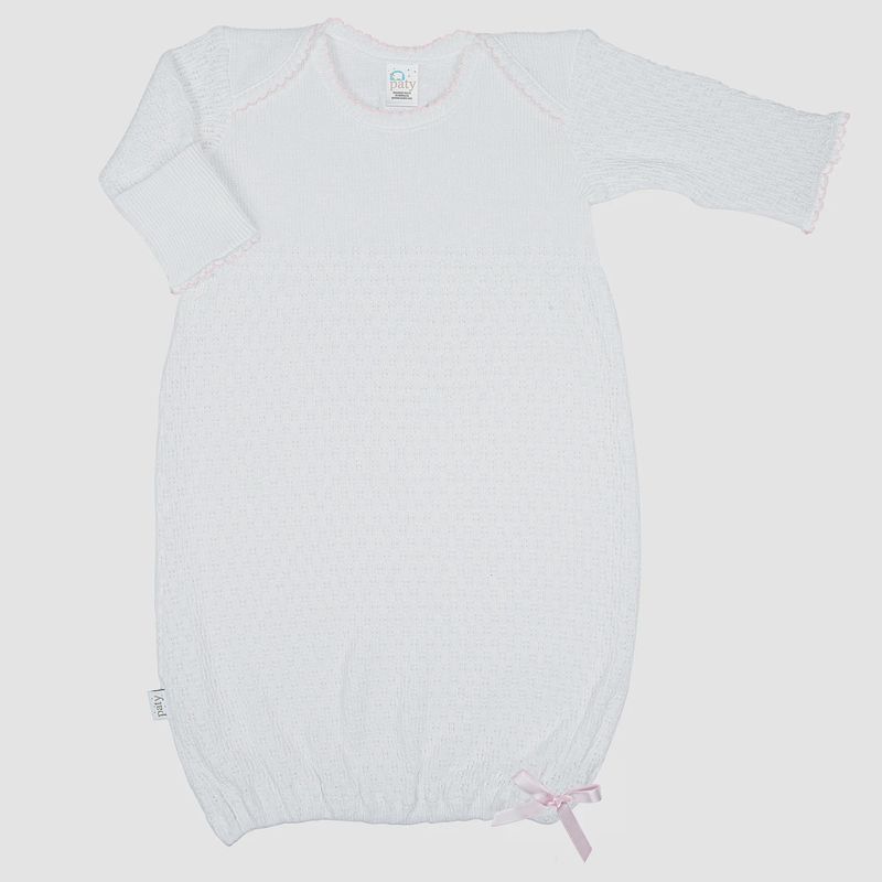 KNIT OVERLAP SHOULDER GOWN- PINK TRIM