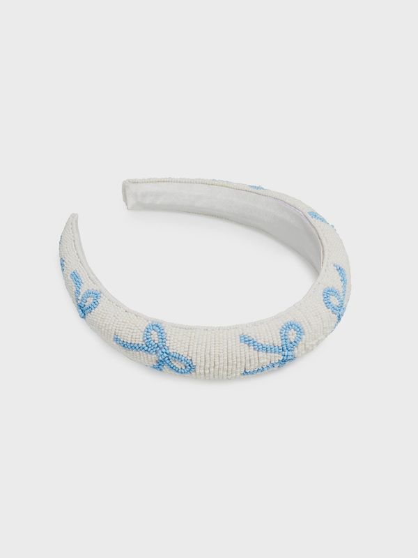 BLUE BEADED BOWS HEADBAND