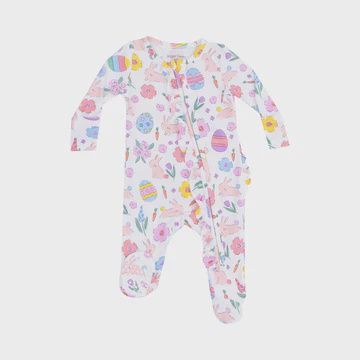 PINK EASTER BUNNIES 2-WAY RUFFLE ZIPPER FOOTIE
