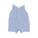 SOLID MUSLIN DUSTY BLUE SLEEVELESS SHORTIE ROMPER