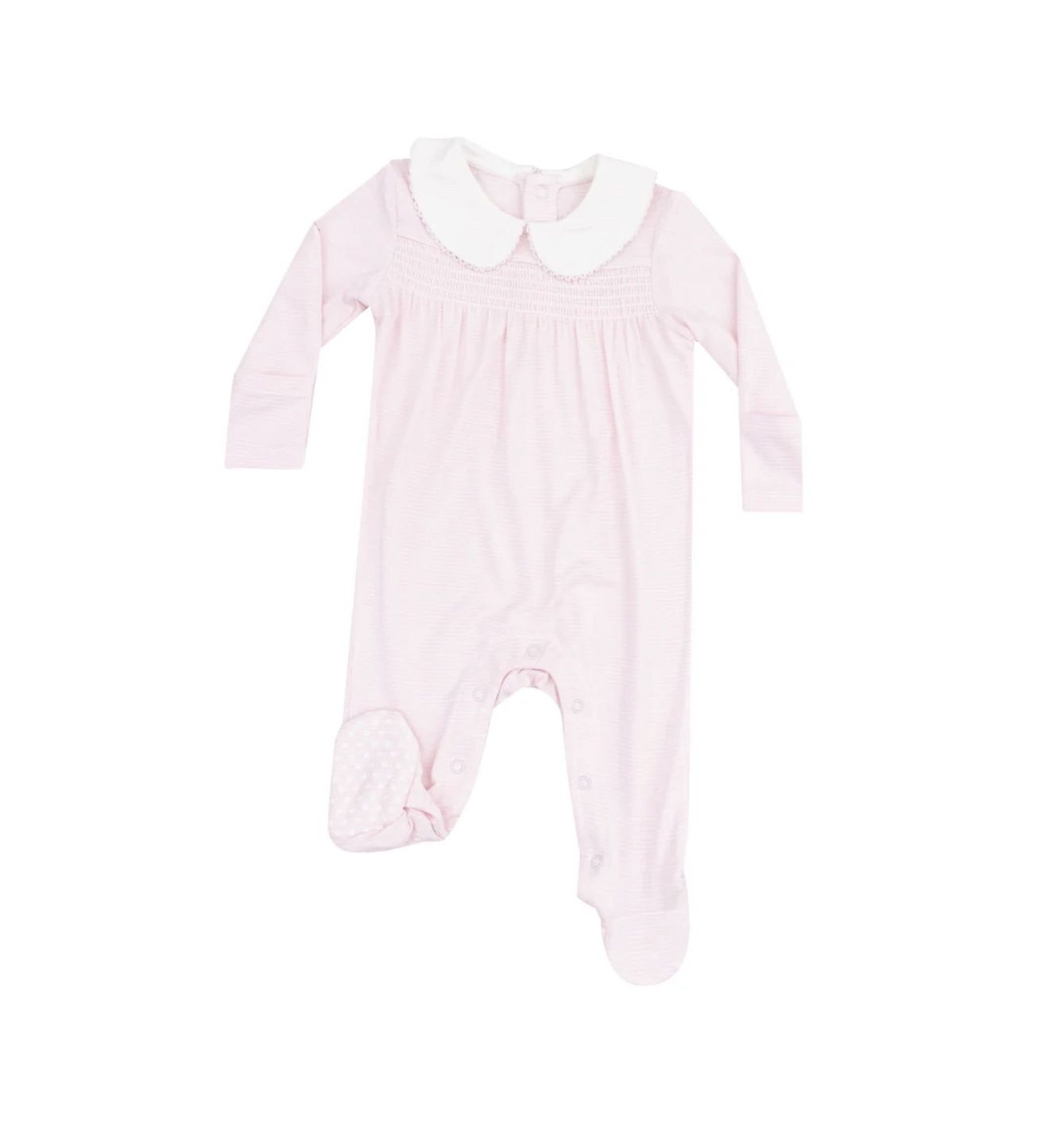 CLASSIC PINK STRIPE SMOCKED PETER PAN FOOTIE