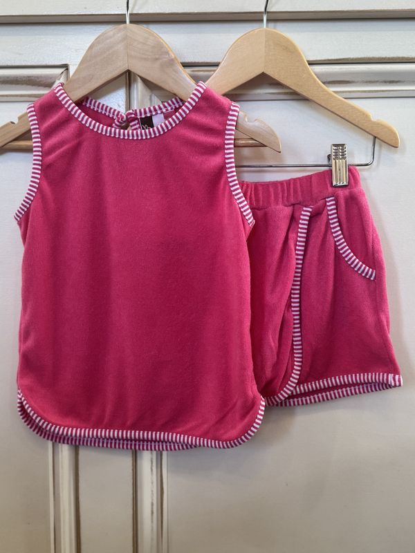 CLARA TERRY SKORT SET- HOT PINK