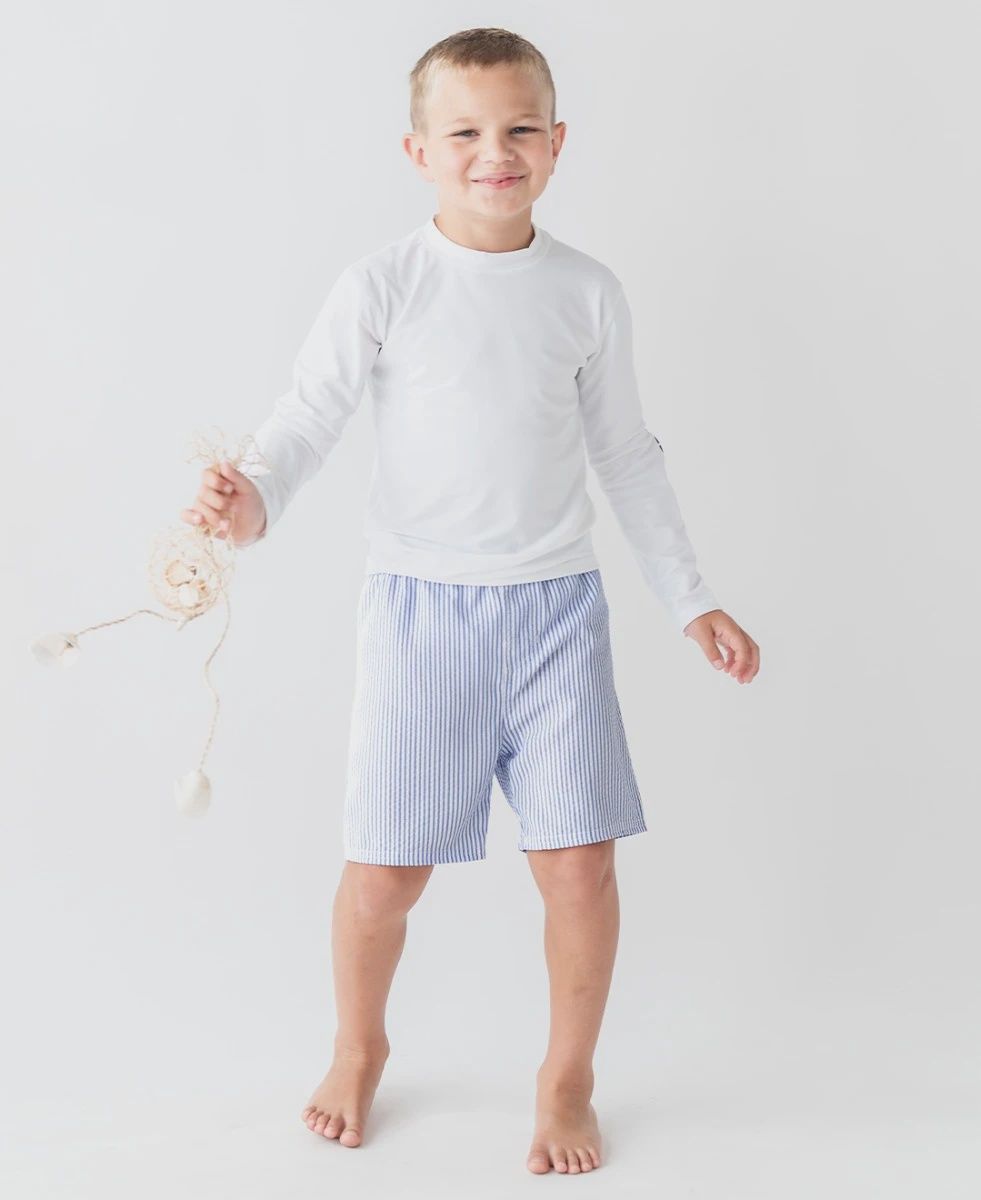 PERIWINKLE BLUE SEERSUCKER SWIM TRUNKS