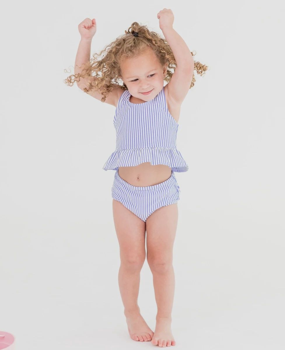 PERIWINKLE BLUE SEERSUCKER PEPLUM TANKINI