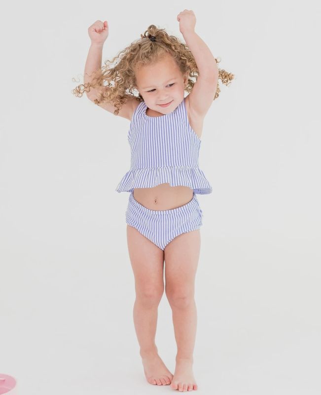 PERIWINKLE BLUE SEERSUCKER PEPLUM TANKINI