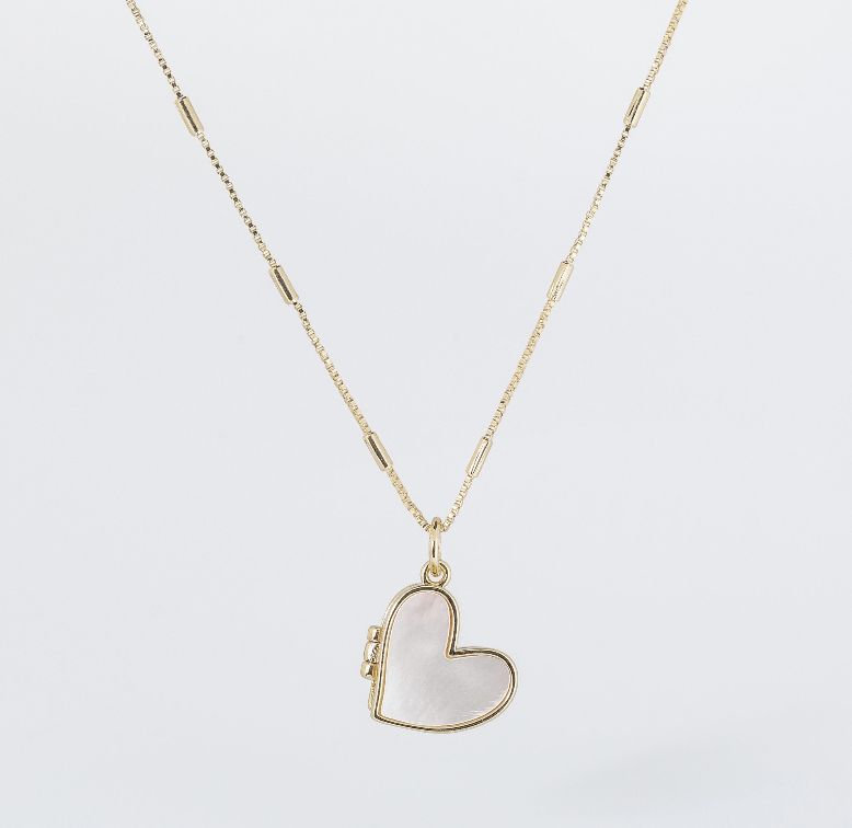 MOTHER OF PEARL HEART LOCKET