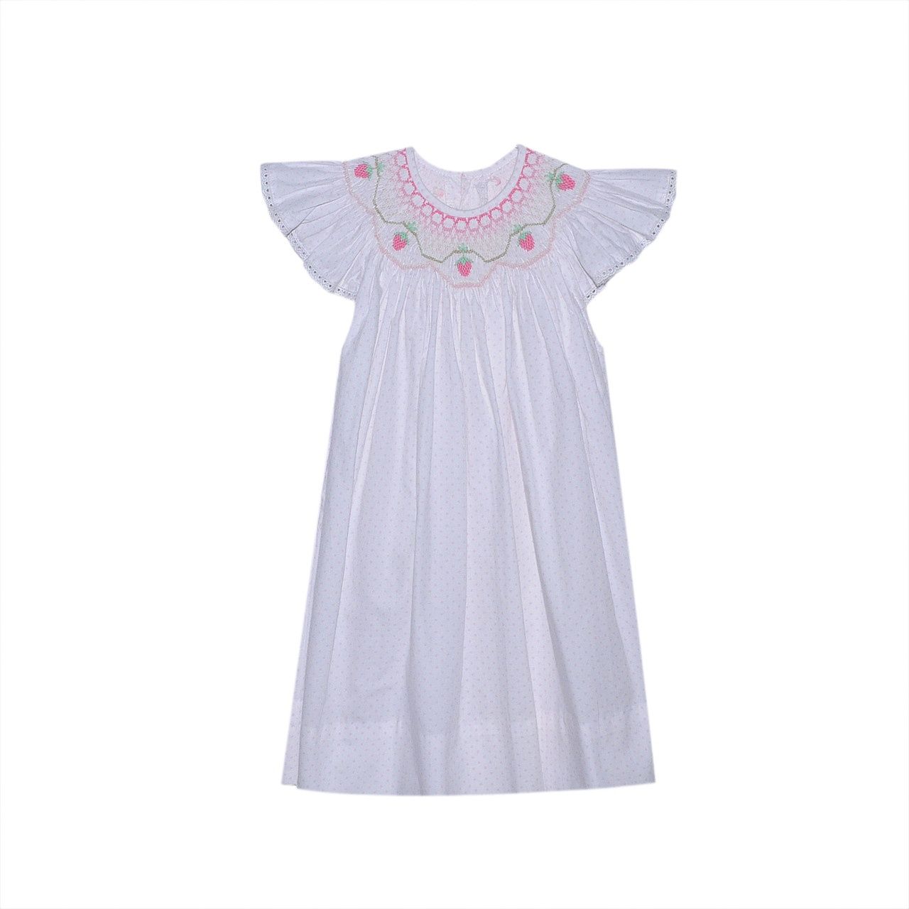 PINK SAVANNAH ANGEL BISHOP DRESS- STRAWBERRIES