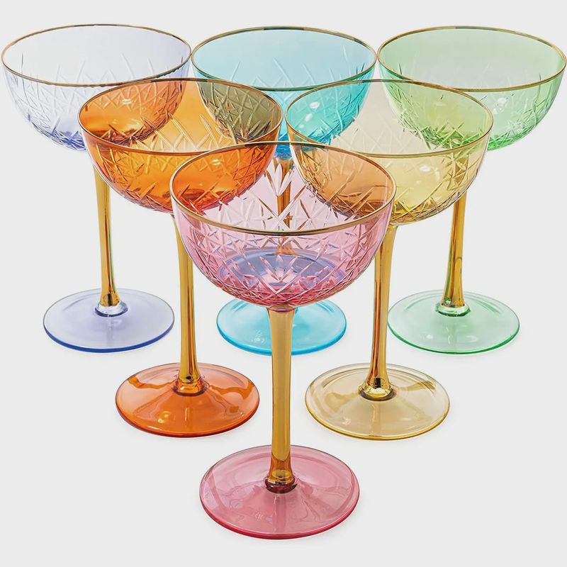 KHEN- COLORED COUPE ART DECO GLASSES | SET OF 6