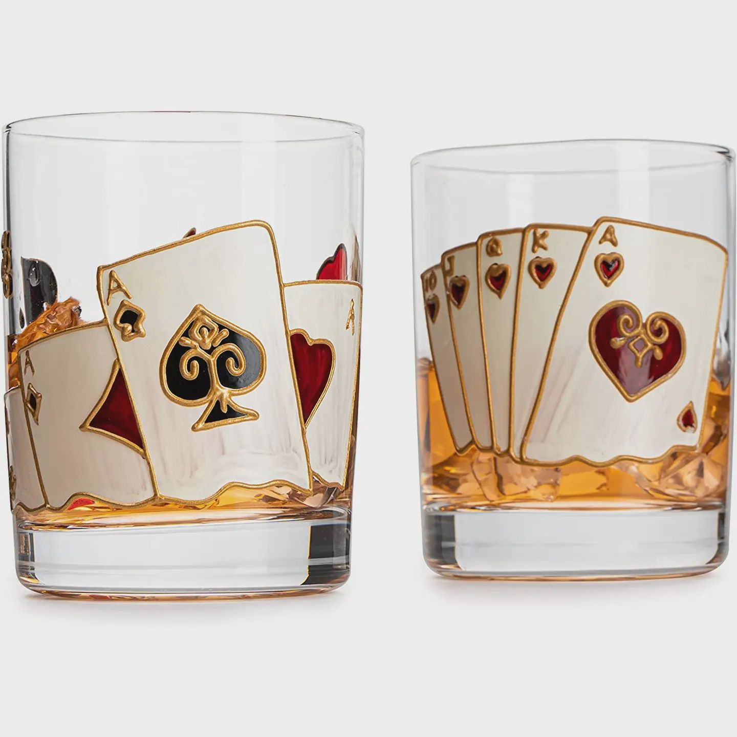 POKER CASINO HAND PAINTED GLASSES | SET OF 2