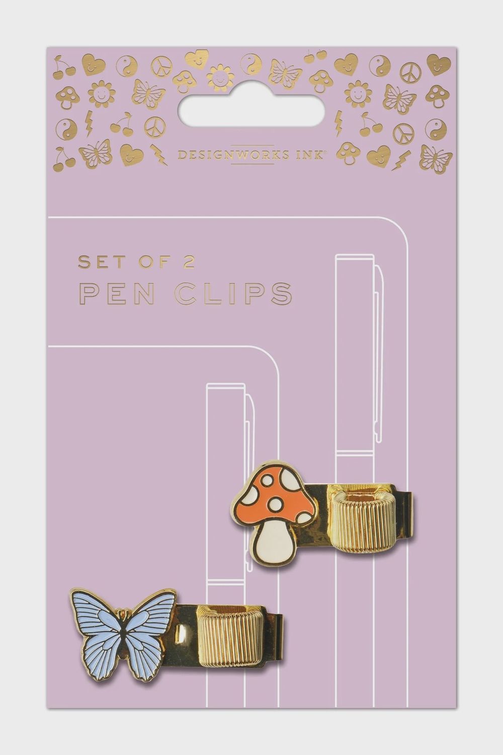 BUTTERFLY &amp; MUSHROOM PEN CLIPS- SET OF 2
