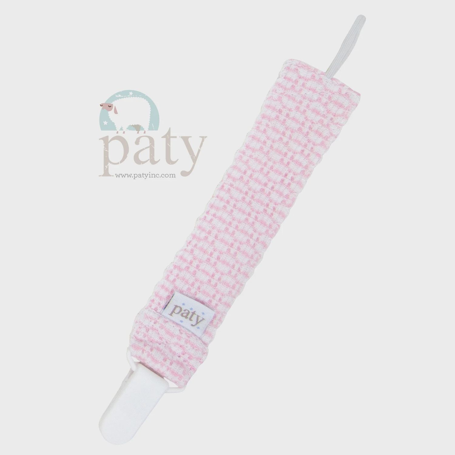 PATY KNIT PACIFIER CLIP- PINK &amp; WHITE