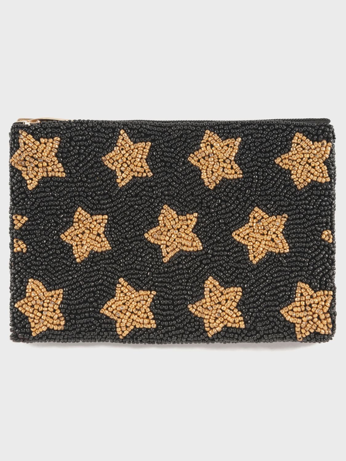 STARS BEADED ZIP POUCH - BLACK