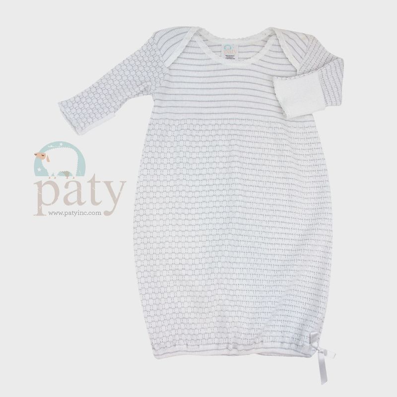 KNIT OVERLAP SHOULDER GOWN - GREY W/ GREY TRIM