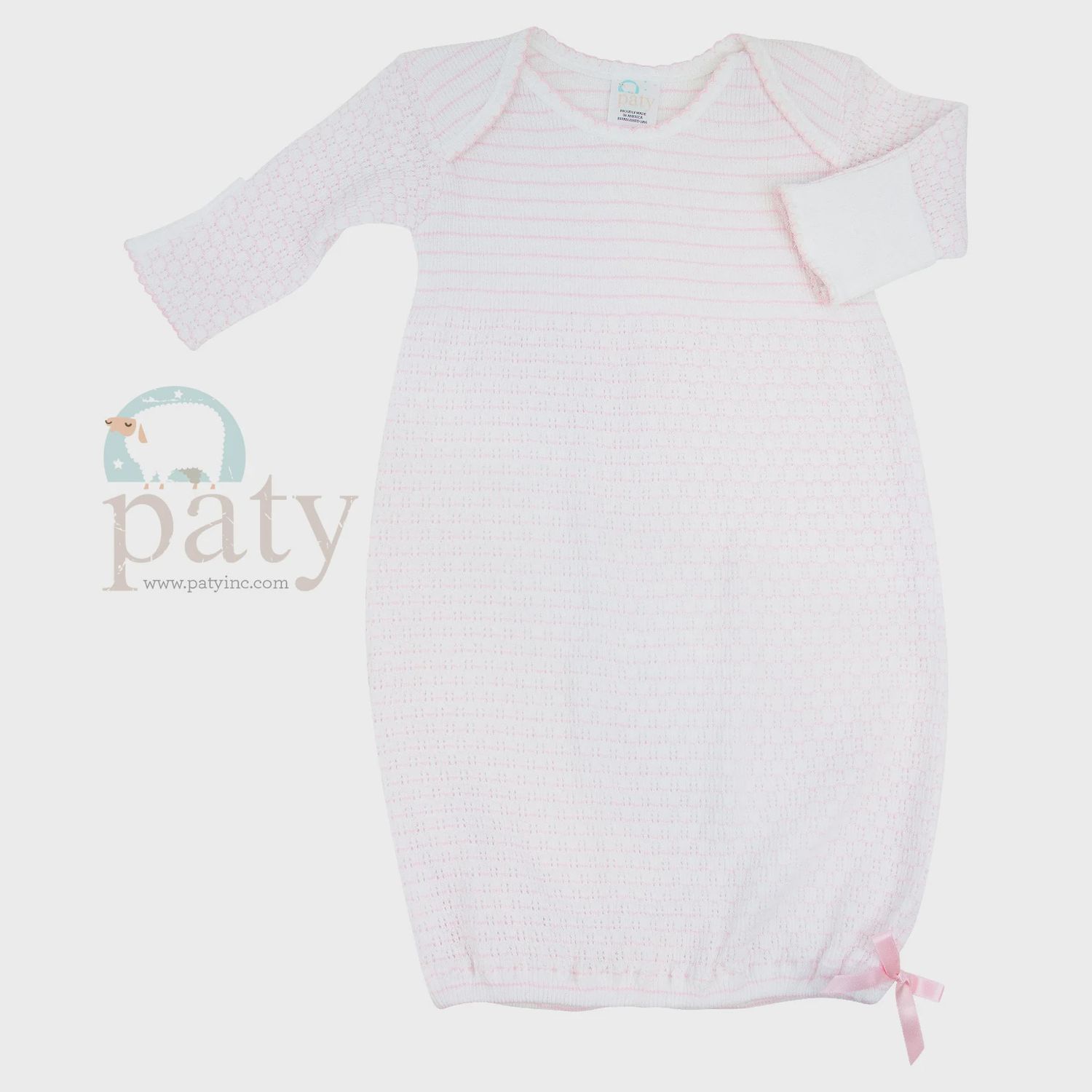 KNIT OVERLAP SHOULDER GOWN- PINK W/ PINK TRIM