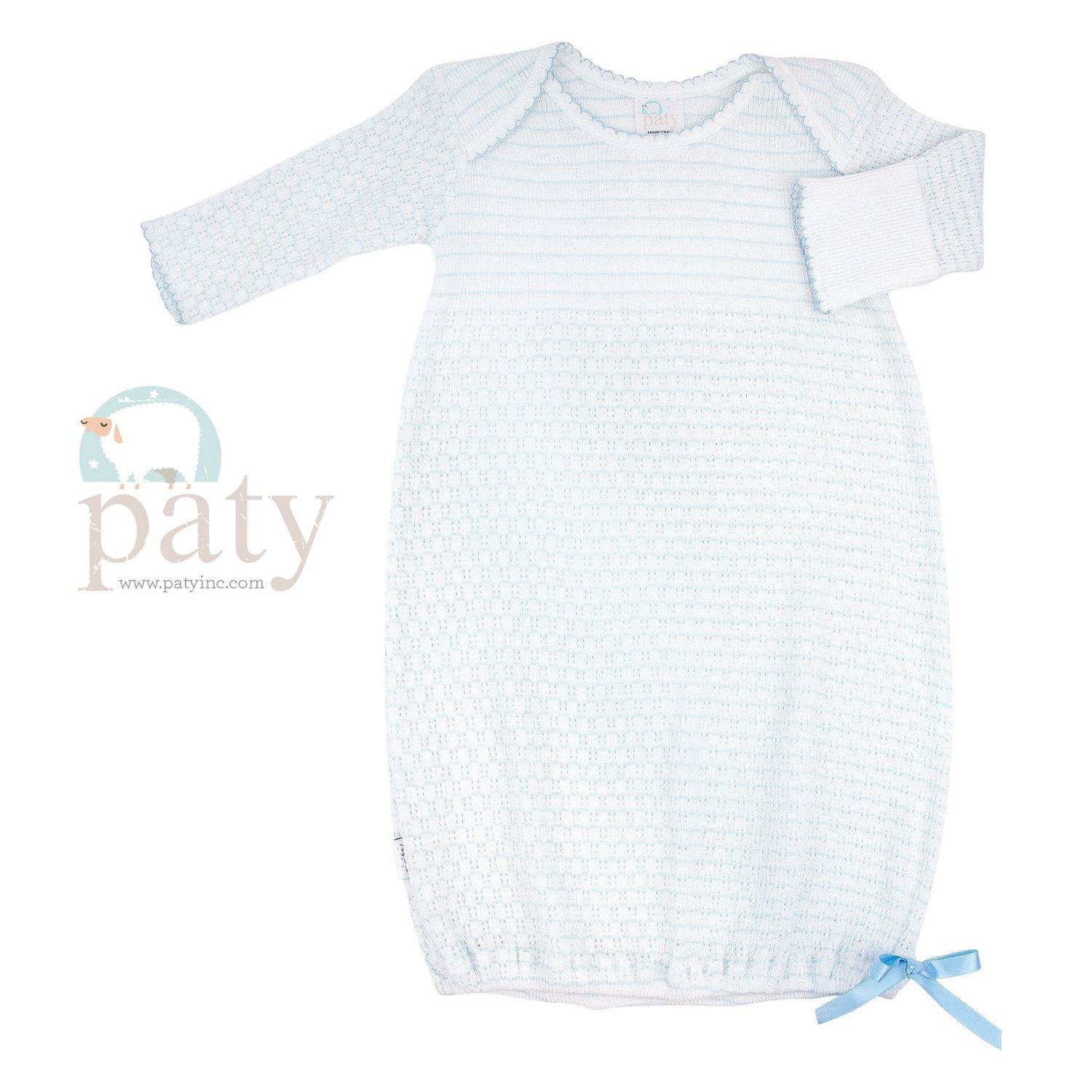 KNIT OVERLAP SHOULDER GOWN- BLUE W/ BLUE TRIM