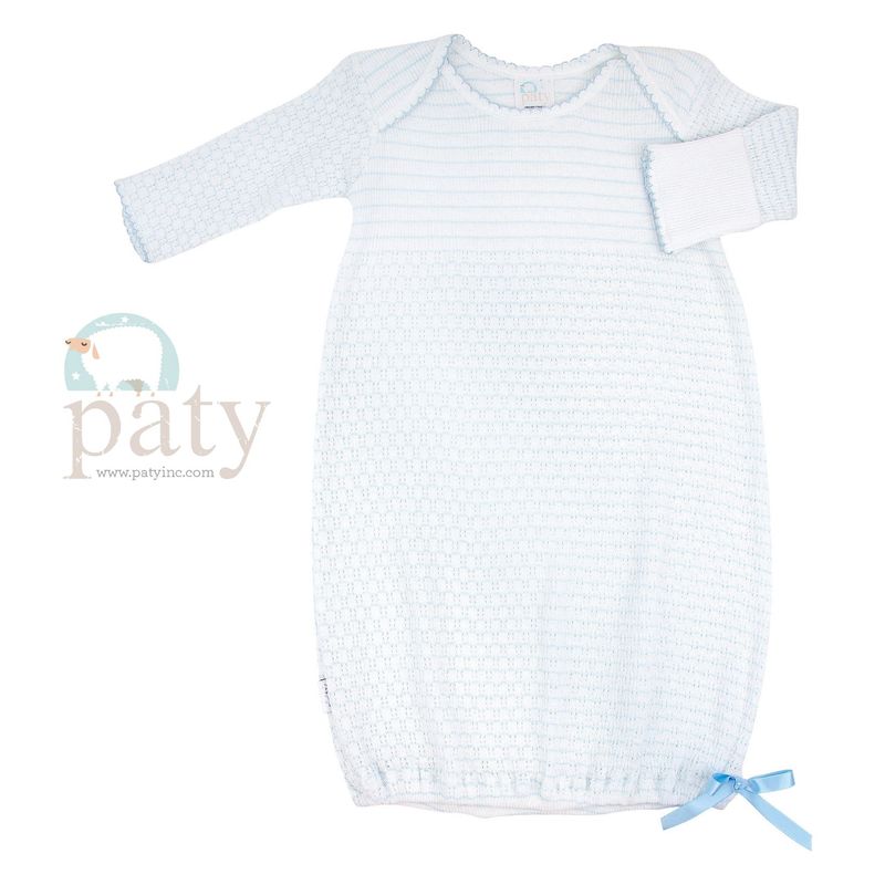 KNIT OVERLAP SHOULDER GOWN- BLUE W/ BLUE TRIM