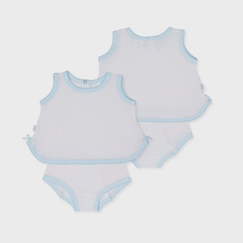 KNIT 2 PC SLEEVELESS DIAPER SET WITH BOW - BLUE