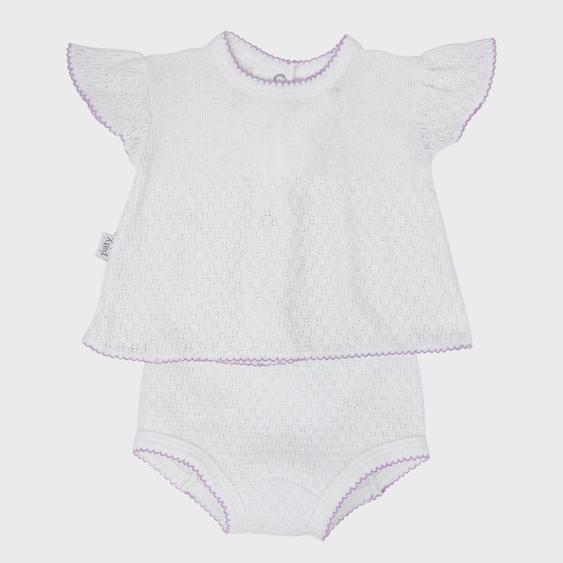 KNIT FLUTTER SLEEVE DIAPER SET WITH BOWS - LAVENDER