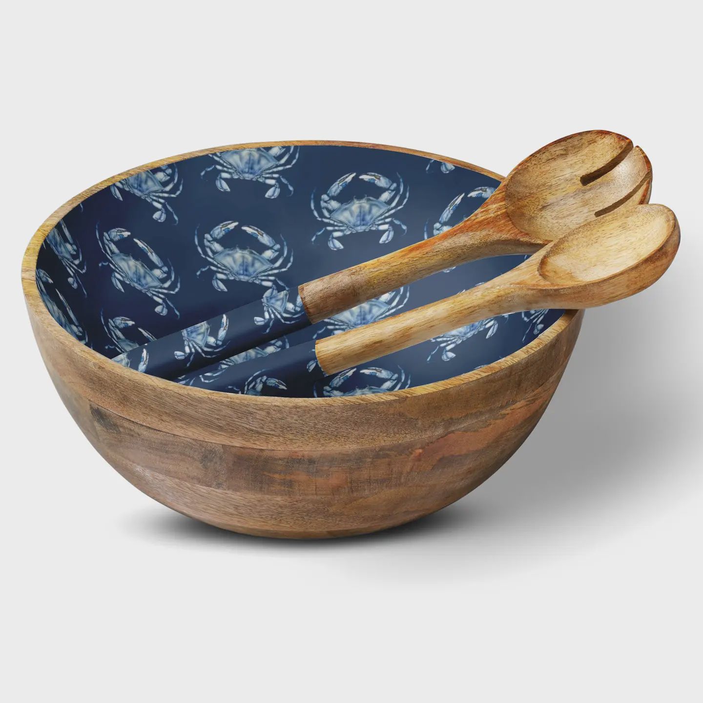 BLUE CRAB BOWL W/ MATCHING SERVER TONGS