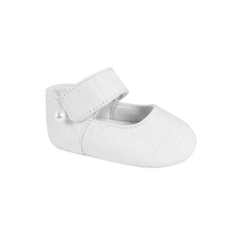 TERESA INFANT WHITE SHANTUNG MARY JANES W/ REMOVABLE STRAPS