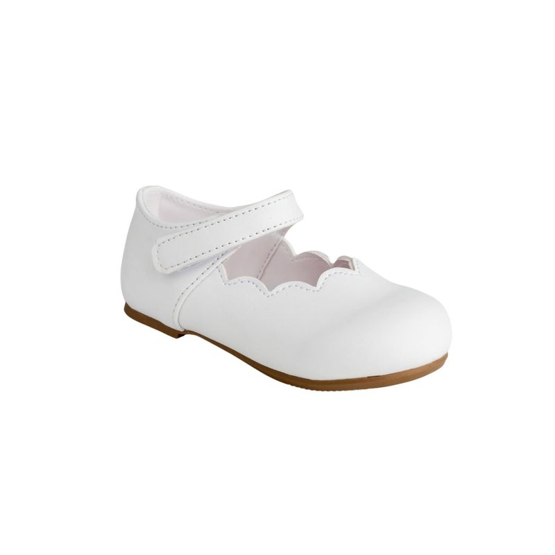PORTIA TODDLER WHITE LEATHER-LIKE MARY JANES W/ SCALLOPS