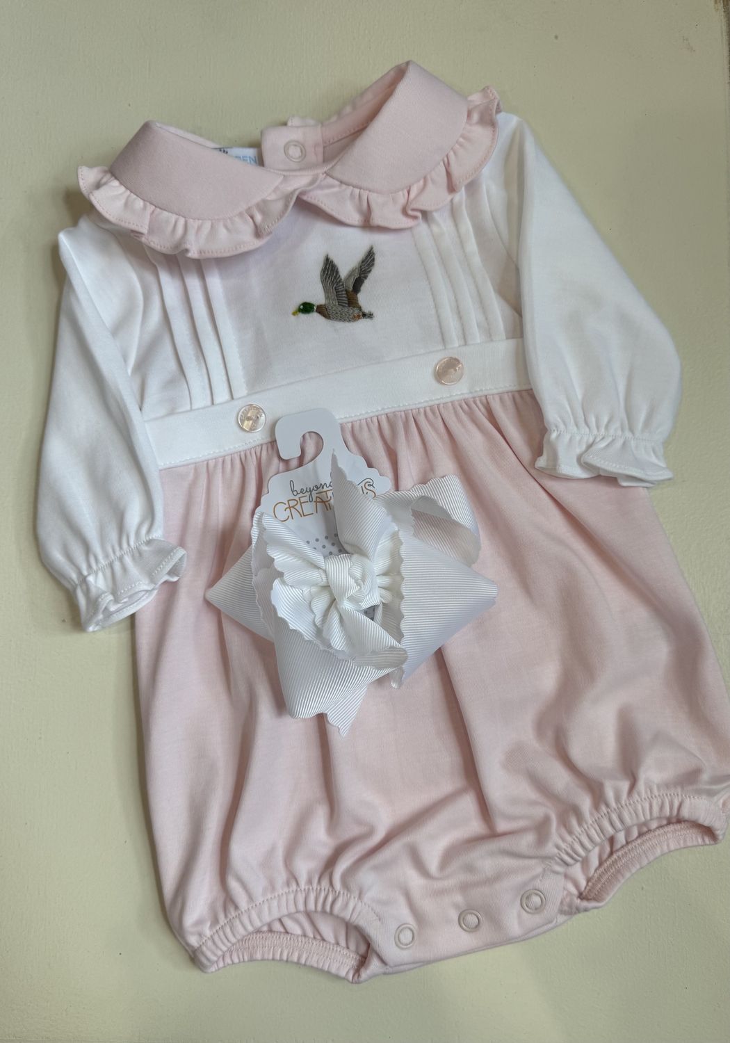 PINK MALLARD DUCKS HAND EMBROIDERED BUBBLE