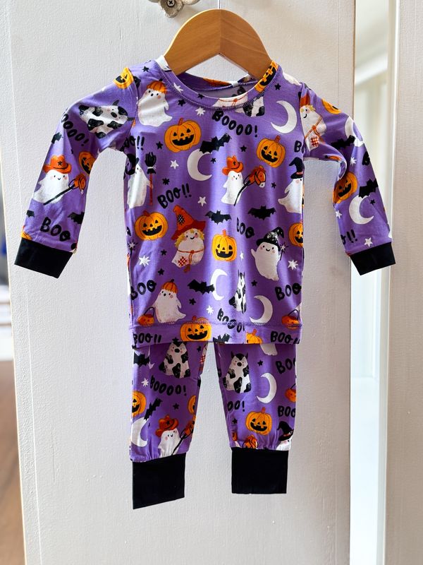 COSTUMED GHOSTS GLOW IN THE DARK PURPLE L/S LOUNGEWEAR SET