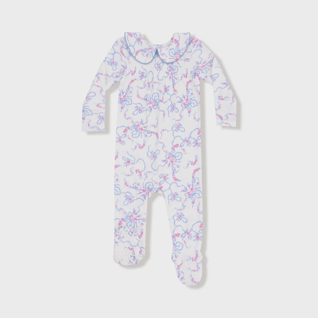 RIBBON FLORAL FLING SMOCKED PETER PAN SNAP FOOTIE