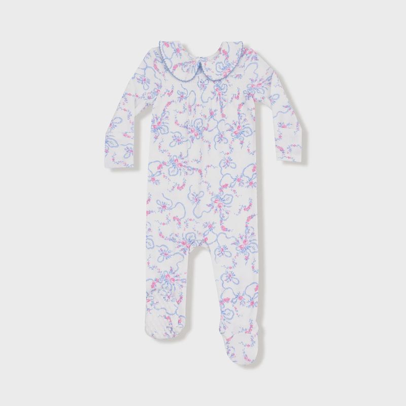 RIBBON FLORAL FLING SMOCKED PETER PAN SNAP FOOTIE