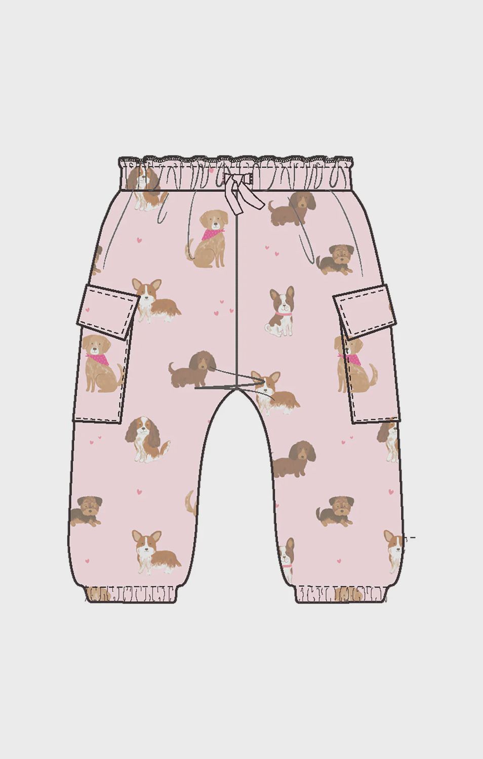 PINK BEST FRIEND DOGS FRENCH TERRY FASHION CARGO PANTS
