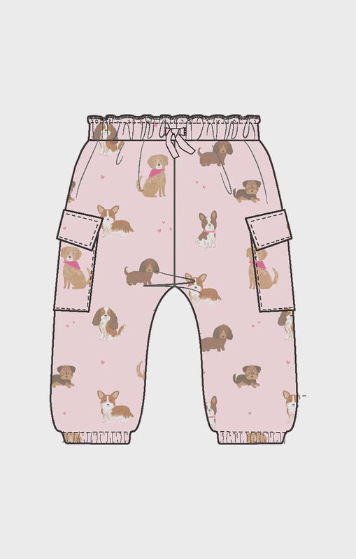 PINK BEST FRIEND DOGS FRENCH TERRY FASHION CARGO PANTS