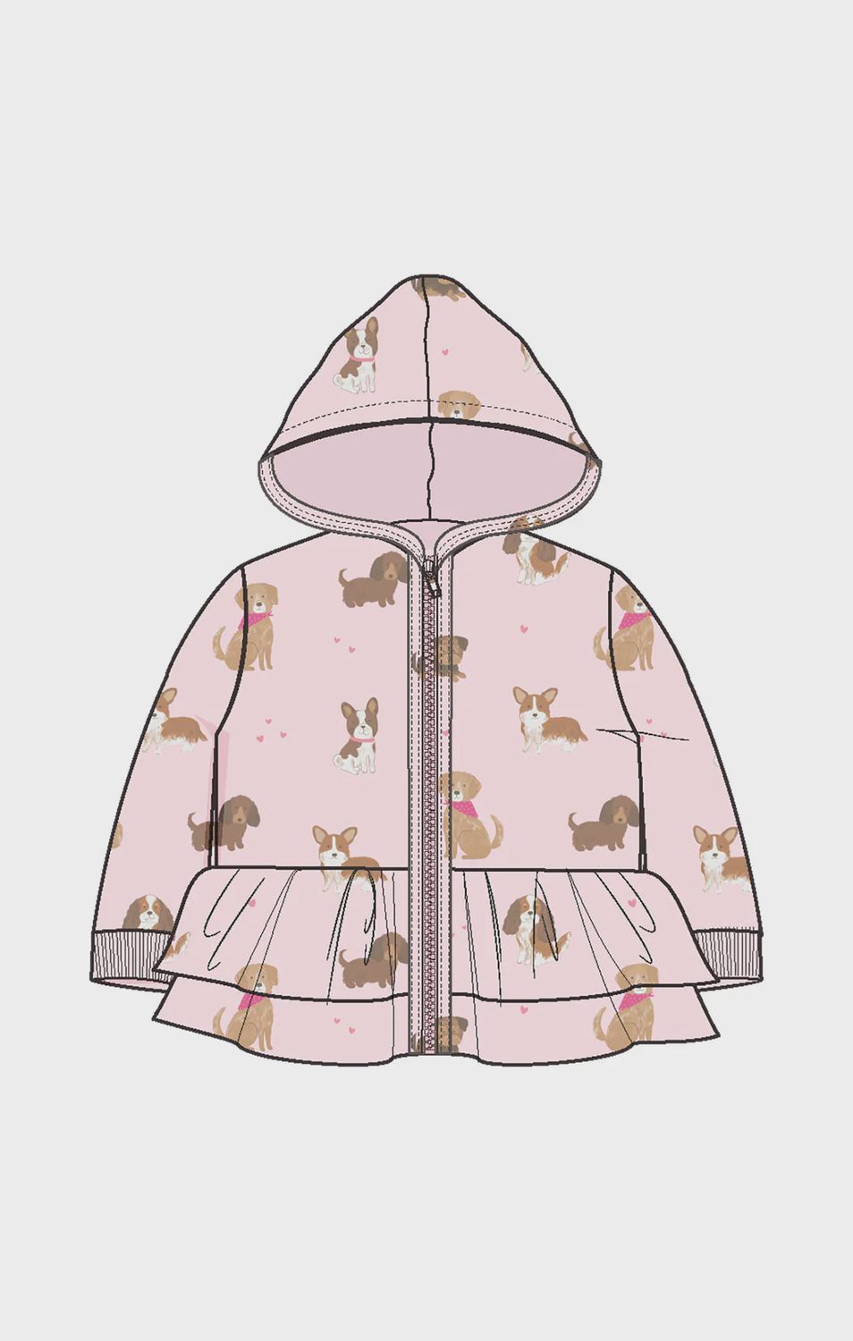 PINK BEST FRIEND DOGS FRENCH TERRY ZIP PEPLUM HOODIE
