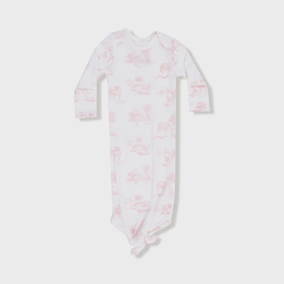 FARM TOILE PINK KNOTTED GOWN 0-3M