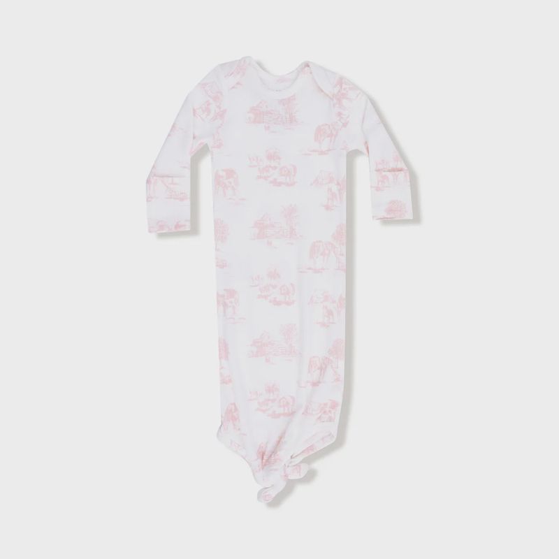 FARM TOILE PINK KNOTTED GOWN 0-3M