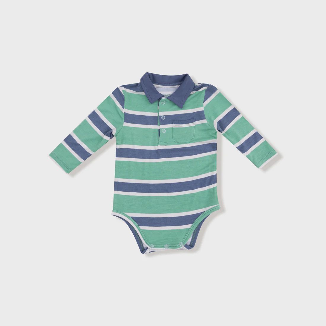 GREEN &amp; NAVY RUGBY STRIPE L/S POLO BODYSUIT