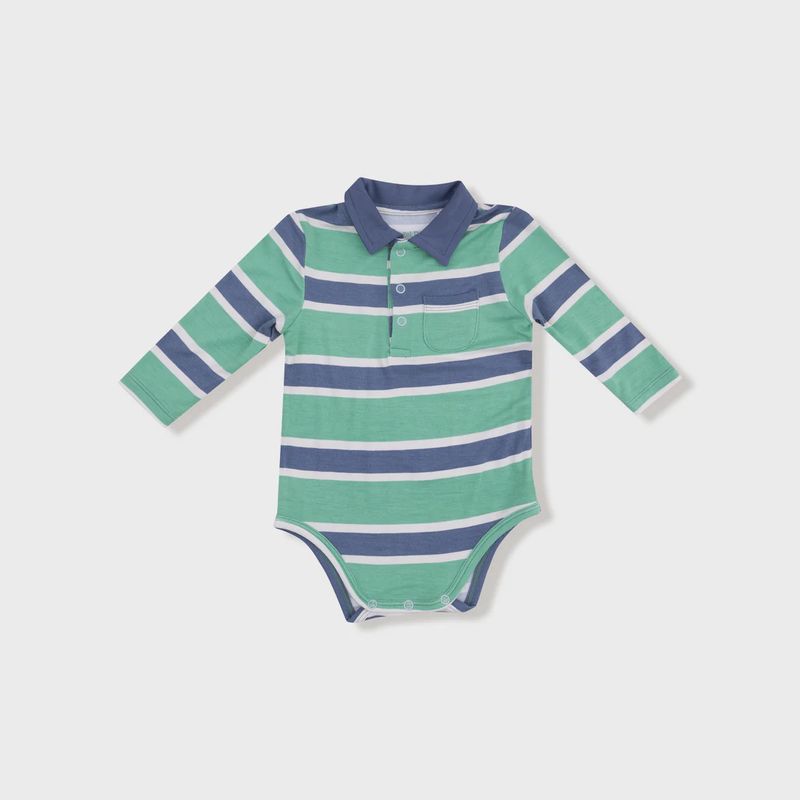 GREEN &amp; NAVY RUGBY STRIPE L/S POLO BODYSUIT