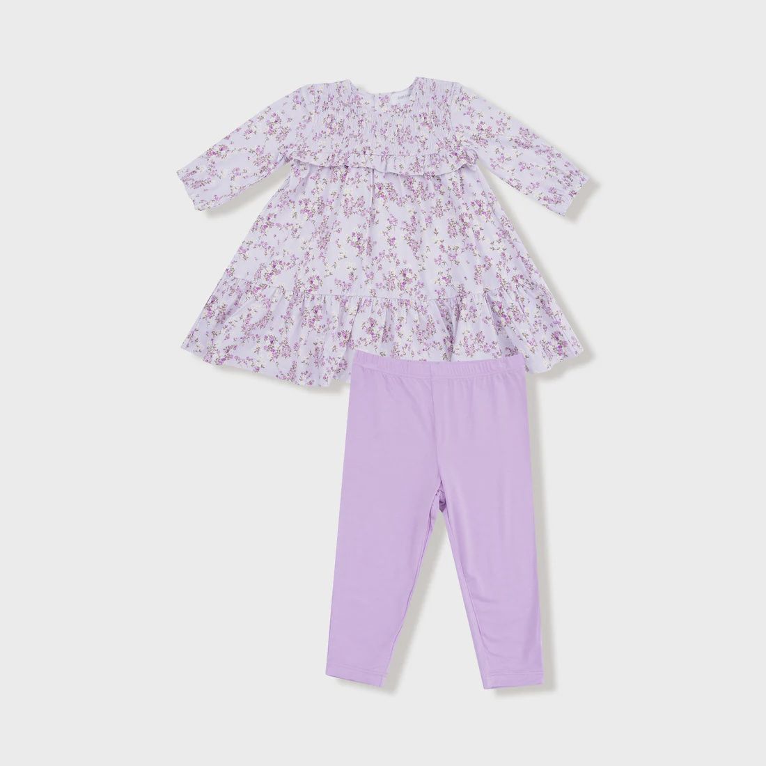 SWEET DREAMS FLORALS SMOCKED RUFFLE L/S TIERED DRESS + LEGGING