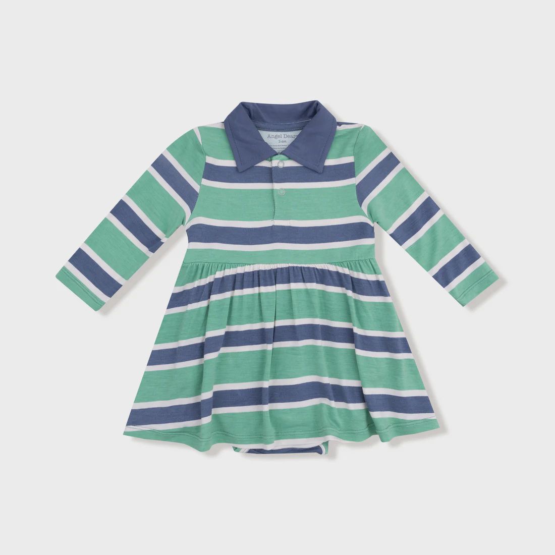 GREEN &amp; NAVY RUGBY STRIPE L/S POLO BODYSUIT DRESS