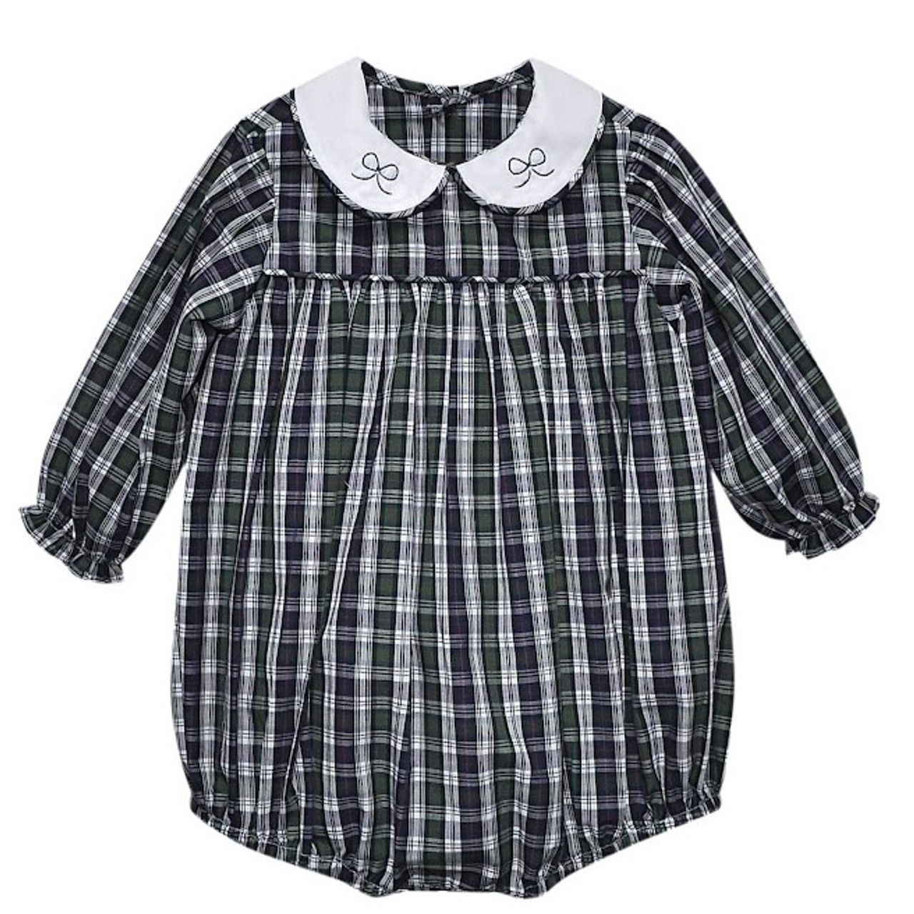 NAVY PLAID SAWYER GIRL BUBBLE - BOWS