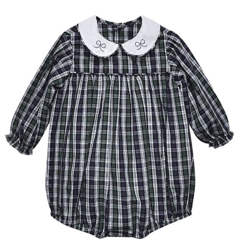 NAVY PLAID SAWYER GIRL BUBBLE - BOWS