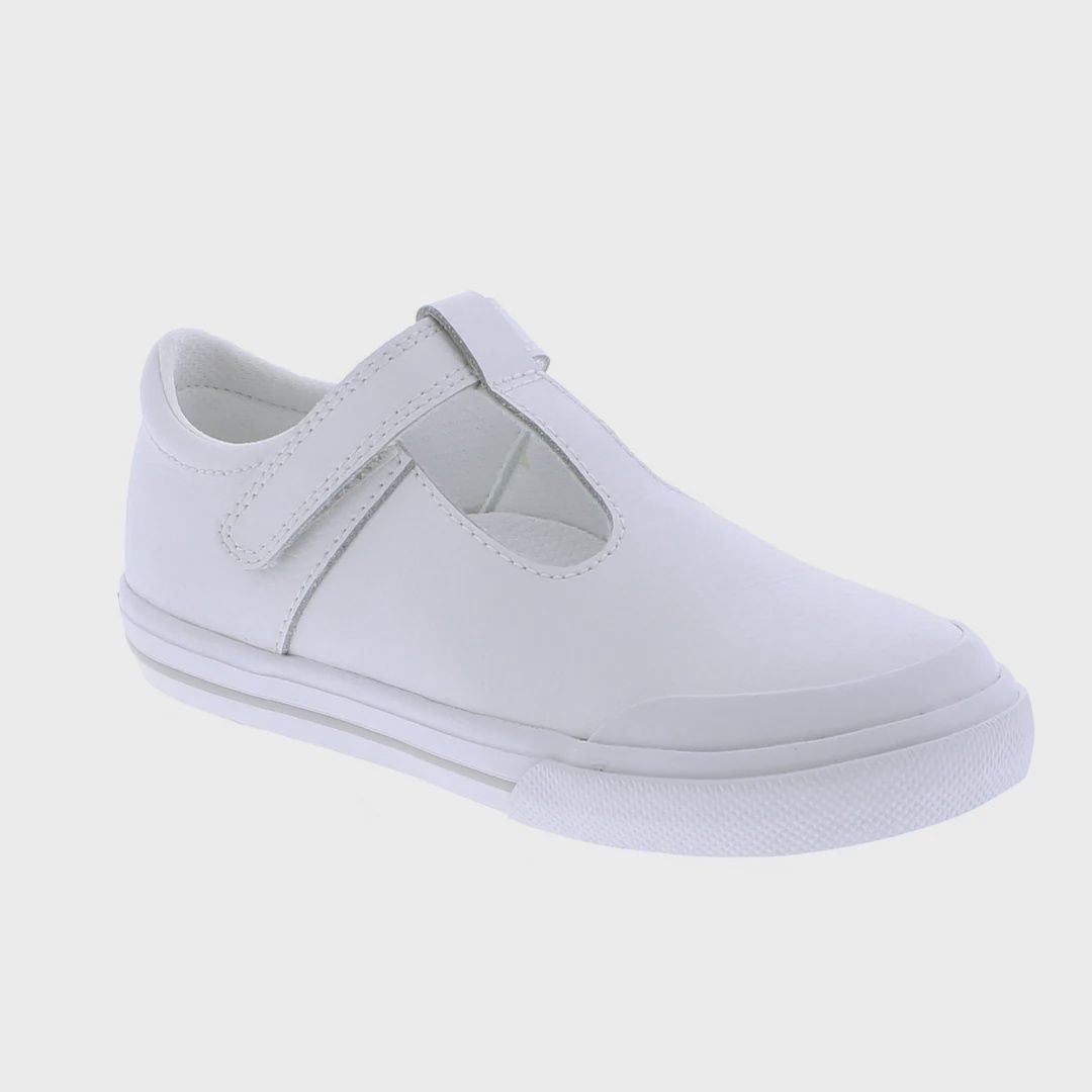 DREW WHITE LEATHER, GRAY TRIM SHOES