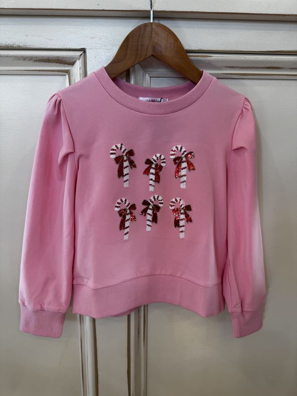 PINK SEQUIN CANDY CANE L/S PUFF SHIRT