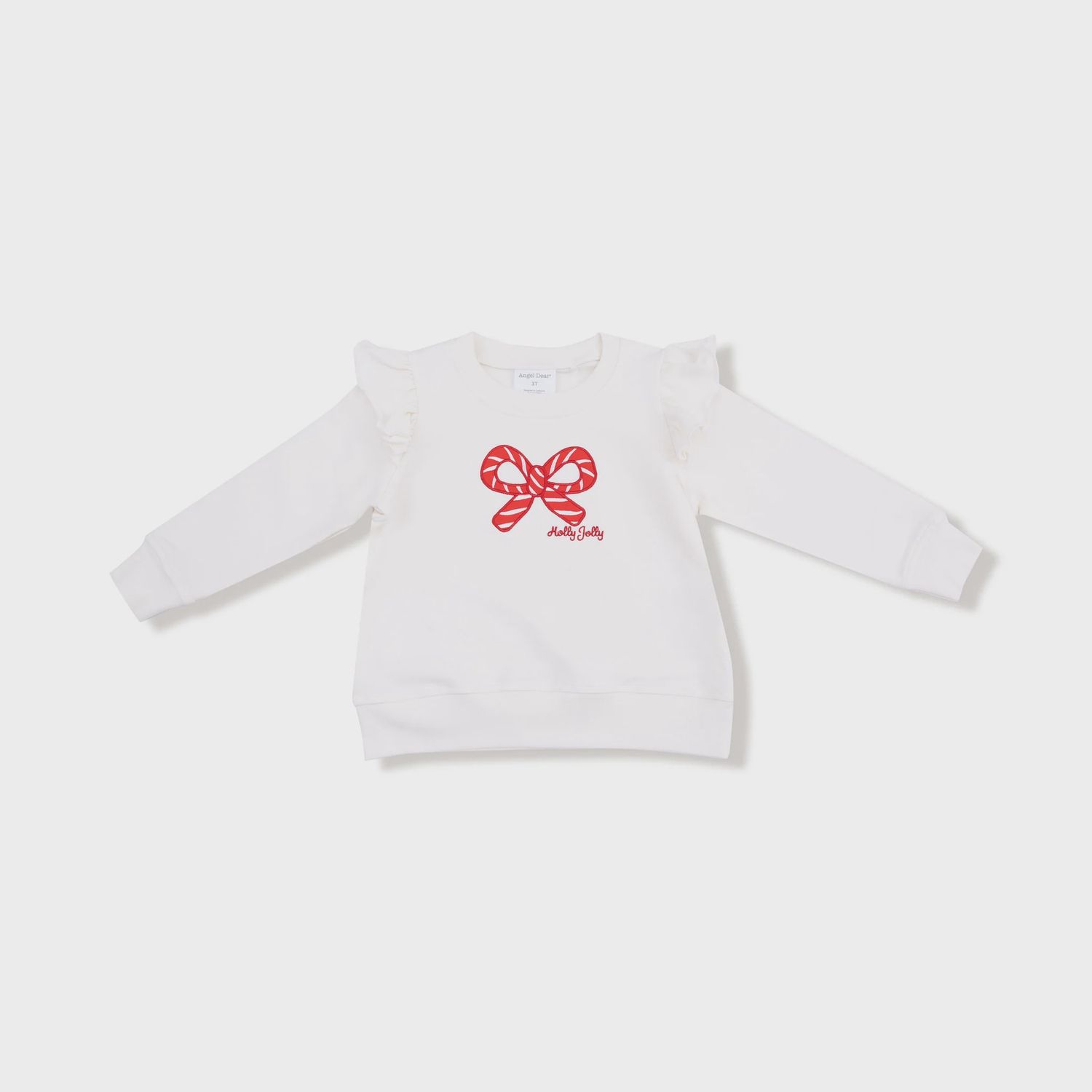 CANDY CANES RUFFLE SHOULDER FRENCH TERRY SWEATSHIRT