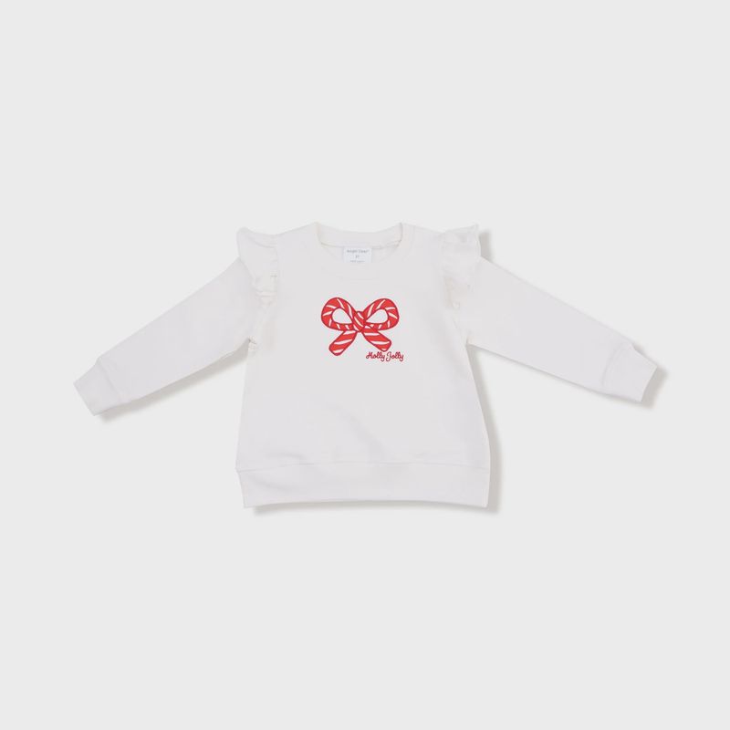 CANDY CANES RUFFLE SHOULDER FRENCH TERRY SWEATSHIRT