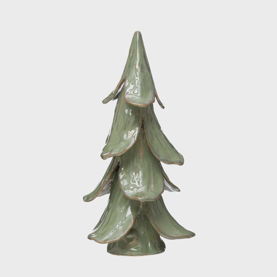 8&quot; HANDMADE STONEWARE GLAZE MINT TREE
