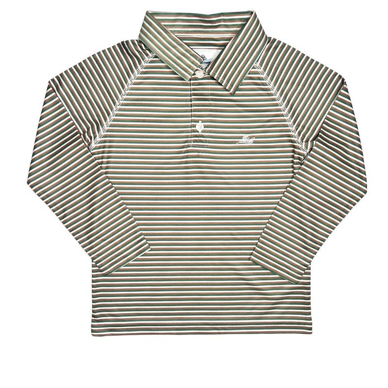 BOYS POLO L/S - GREEN/FOG/BROWN